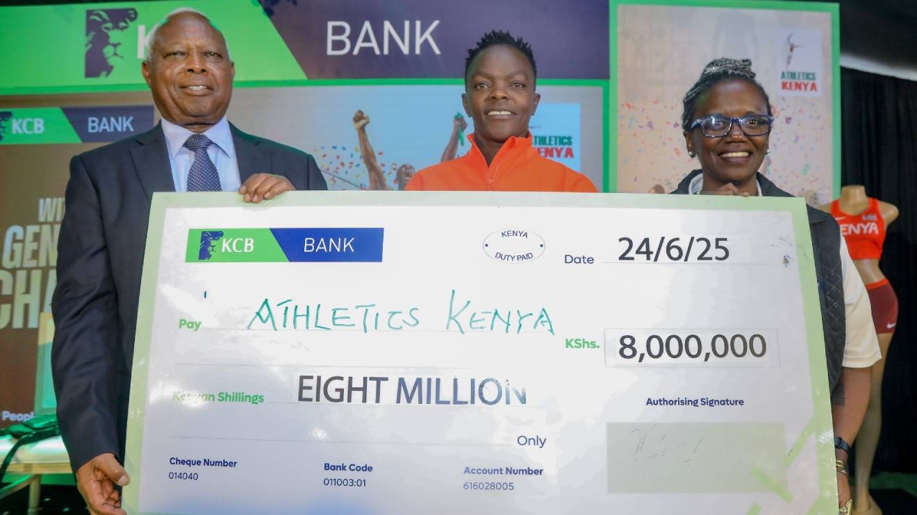 Jackson Tuwei, Athlete Mary Moraa and Mendi Njonjo. PHOTO/COURTESY